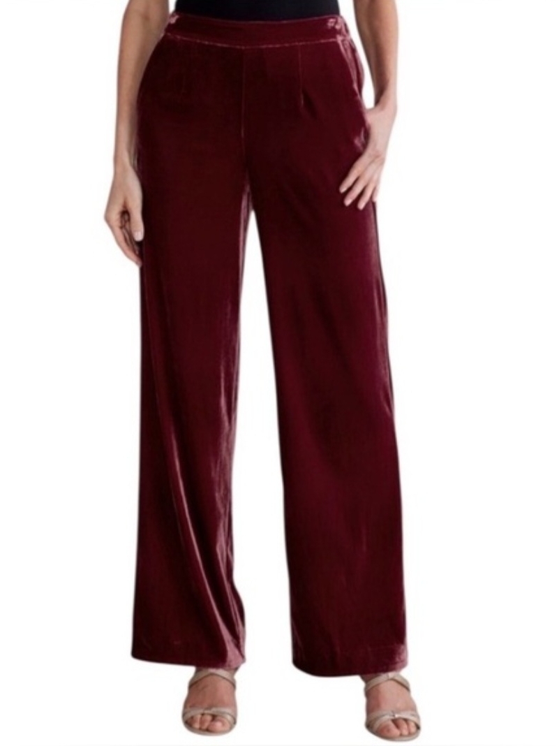 Soft Surroundings Aria Velvet Wide Leg Pants Pull On Burgundy Red Womens Sz- Xl